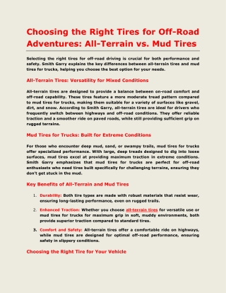 Right Tires for Off-Road