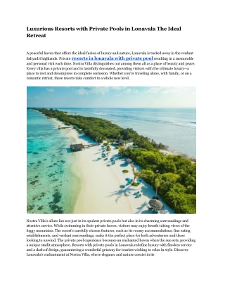 Luxurious Resorts with Private Pools in Lonavala The Ideal Retreat