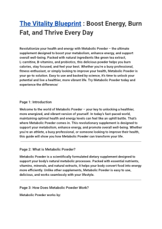 The Vitality Blueprint Boost Energy, Burn Fat, and Thrive Every Day