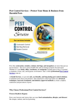 Pest Control Services - Kushi Hygiene Services