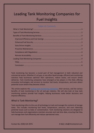 Leading Tank Monitoring Companies