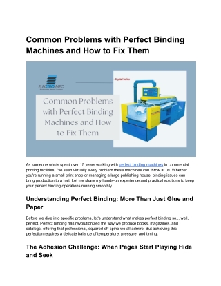Common Problems with Perfect Binding Machines and How to Fix Them