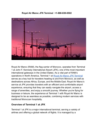 Royal Air Maroc JFK Terminal   1-888-839-0502