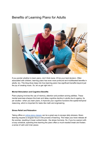 Benefits of Learning Piano for Adults