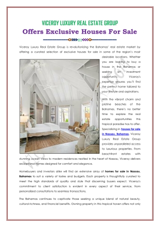 Viceroy Bahamas Offers Exclusive Houses For Sale