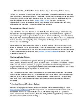 Why Catching Diabetic Foot Ulcers Early is Key to Preventing Serious Issues