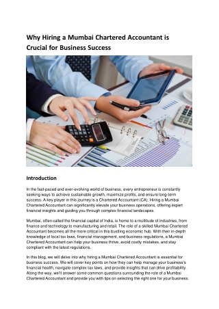 Why Hiring a Mumbai Chartered Accountant is Crucial for Business Success