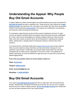 Different Packages Available For : Buy Old Gmail Accounts