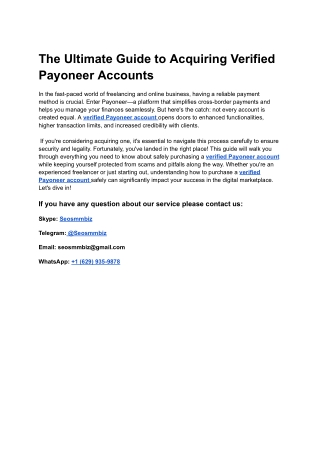Different Packages Available For : Buy Verified Payoneer Account