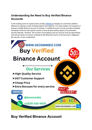 Different Packages Available For : Buy Verified Binance Account