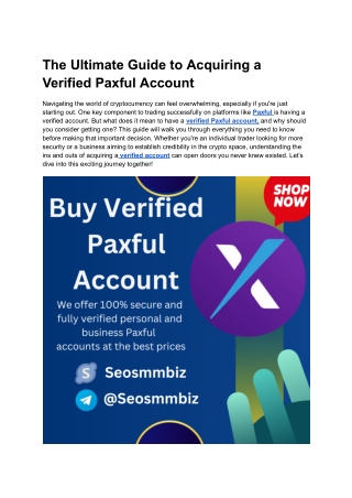 Different Packages Available For : Buy Verified Paxful Account