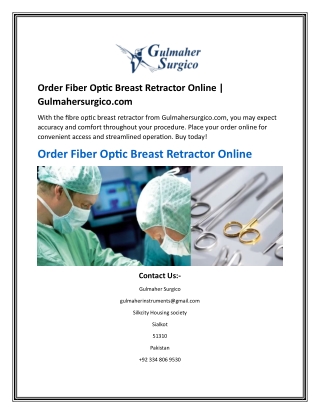 Order Fiber Optic Breast Retractor Online  Gulmahersurgico.com