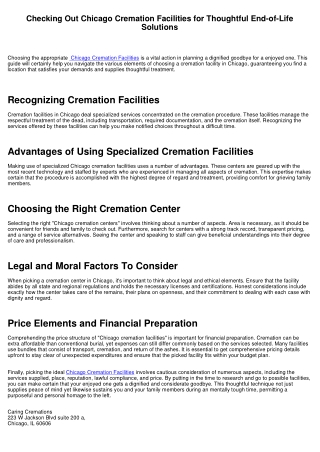 Exploring Chicago Cremation Facilities for Thoughtful End-of-Life Providers