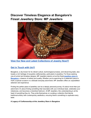 Discover Timeless Elegance at Bangalore's Finest Jewellery Store_ MP Jewellers