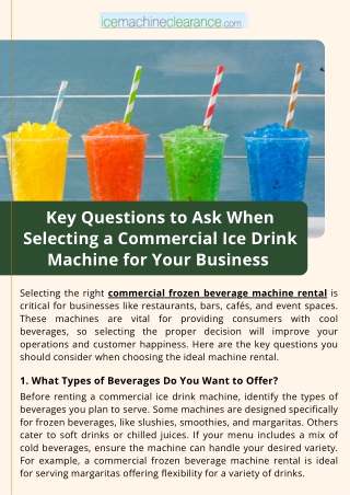 Key Questions to Ask When Selecting a Commercial Ice Drink Machine for Your Business