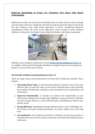 Bathroom Remodeling in Irvine