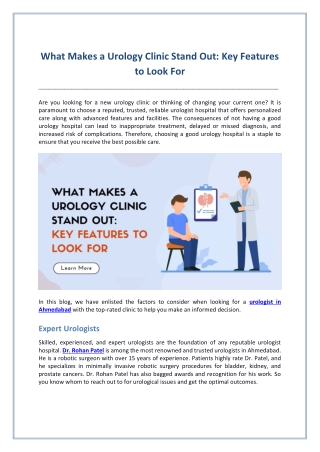 What Makes a Urology Clinic Stand Out - Key Features to Look For