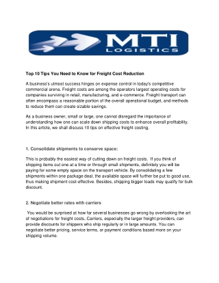 Top 10 Tips You Need to Know for Freight Cost Reduction
