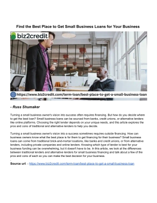 Find the Best Place to Get Small Business Loans for Your Business