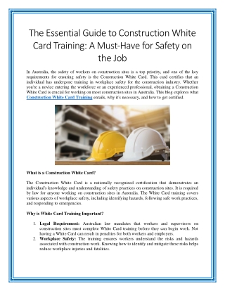 The Essential Guide to Construction White Card Training A Must Have for Safety on the Job