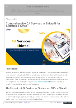 Comprehensive CA Services in Bhiwadi for Startups & SMEs