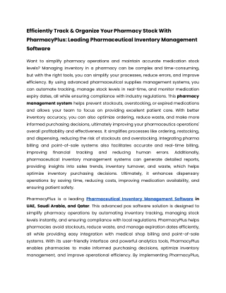 Efficiently Track & Organize Your Pharmacy Stock With PharmacyPlus_ Leading Pharmaceutical Inventory Management Software