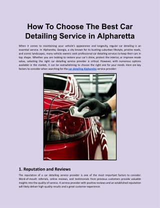 How to Choose the Best Car Detailing Service in Alpharetta