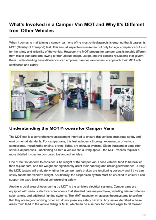 Whats Involved in a Camper Van MOT and Why Its Different from Other Vehicles