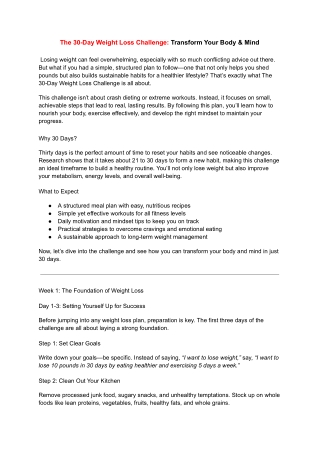 The 30-Day Weight Loss Challenge- Transform Your Body & Mind