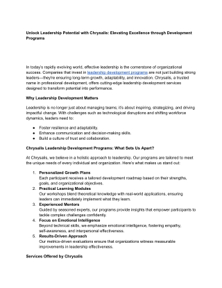 Unlock Leadership Potential with Chrysalis_ Elevating Excellence through Development Programs