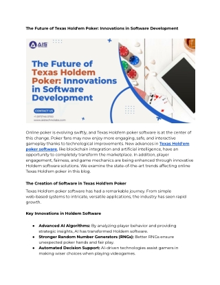 The Future of Texas Hold'em Poker: Innovations in Software Development