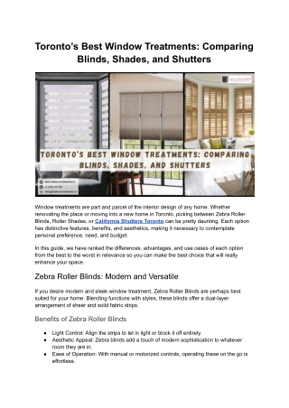 Toronto’s Best Window Treatments: Comparing Blinds, Shades, and Shutters