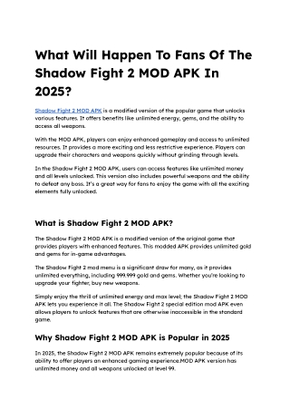What Will Happen To Fans Of The Shadow Fight 2 MOD APK In 2025