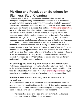 Protect Your Stainless Steel with Pickling and Passivation Solutions