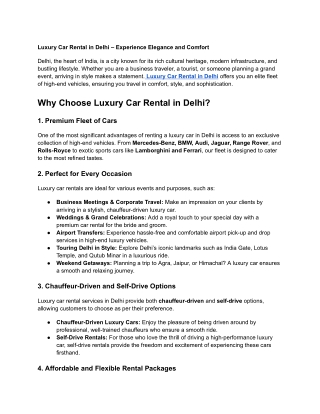 Luxury Car Rental Delhi – Hire Premium & Exotic Cars at Best Prices