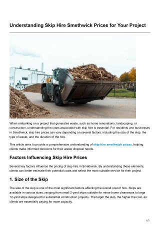 Understanding Skip Hire Smethwick Prices for Your Project