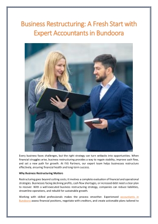 Business Restructuring A Fresh Start with Expert Accountants in Bundoora