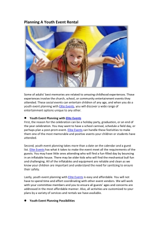 Planning A Youth Event Rental