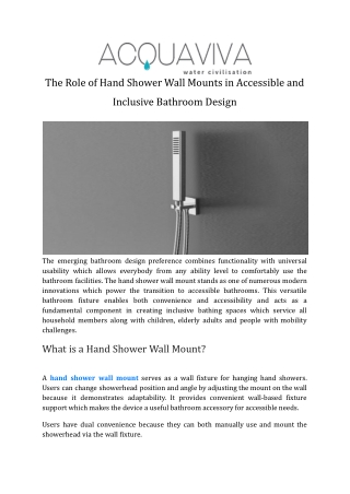 The Role of Hand Shower Wall Mounts in Accessible and Inclusive Bathroom Design