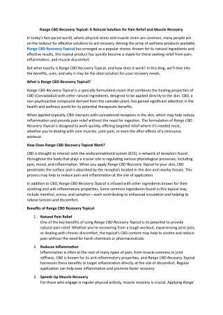 Range CBD Recovery Topical - A Natural Solution for Pain Relief and Muscle Recovery