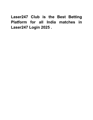 Laser247 Club is the Best Betting Platform for all India matches in Laser247 Login 2025
