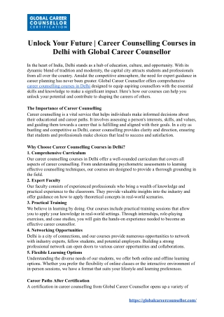 Unlock Your Future | Career Counselling Courses in Delhi with Global Career Coun
