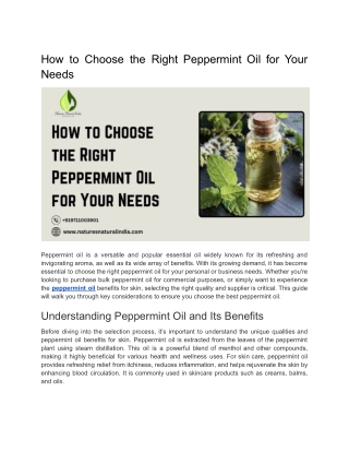 How to Choose the Right Peppermint Oil for Your Needs
