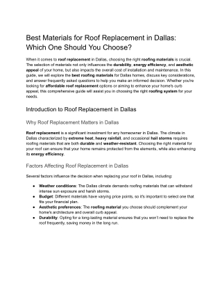 Best Materials for Roof Replacement in Dallas_ Which One Should You Choose