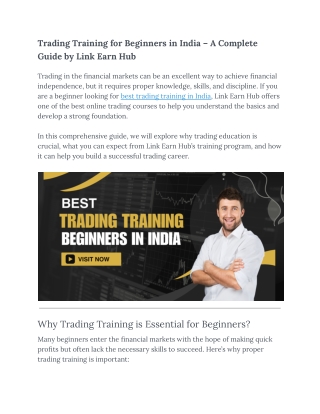 Best Trading Training for Beginners in India