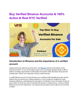 Buy Verified Binance Accounts & 100% Active & Real KYC Verified (1)