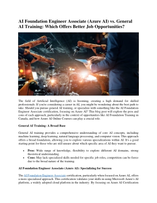 AI Foundation Engineer Associate Azure AI vs General AI Training SHORT