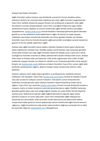 Antalya Evde Doktor Hizmetleri