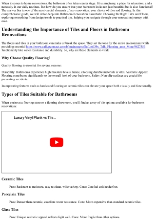 Bathroom Renovation Essentials: Choosing the Right Tiles and Floors