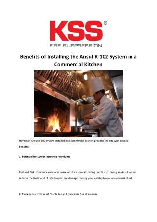 Benefits of Installing the Ansul R-102 System in a Commercial Kitchen - KSS Fire Suppression
